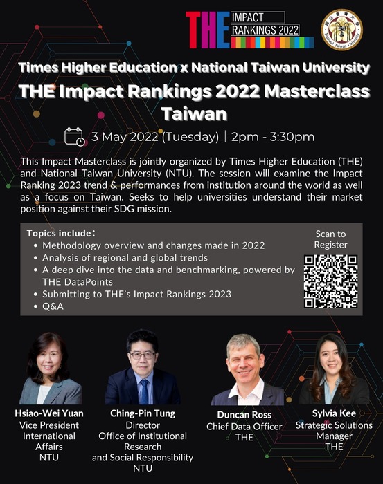 【校外研討會】「2022年世界大學影響力排名大師班－臺灣專場」敬邀報名與會圖片