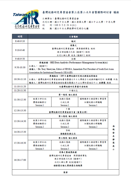 【校外研討會】2021.03.25 【歡迎報名registration】臺灣校務研究專業協會第三屆第二次年會暨國際圖片