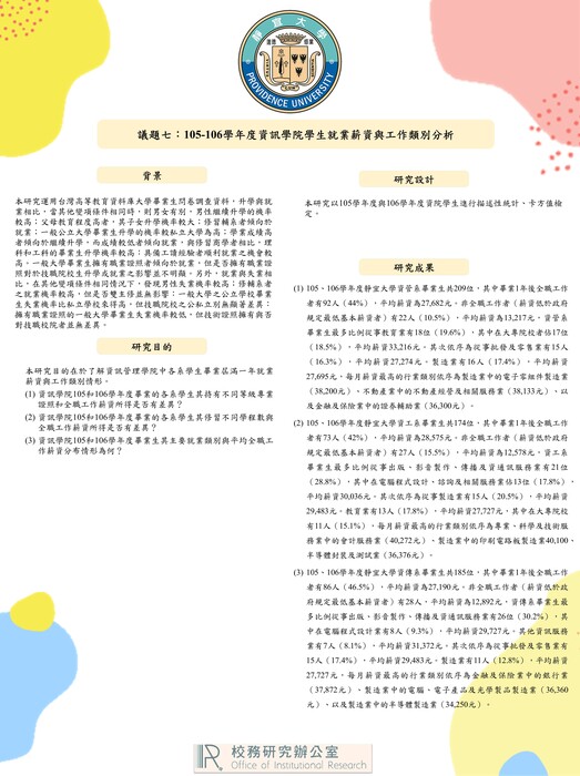 【2020年】105-106學年度資訊學院學生就業薪資與工作類別分析圖片